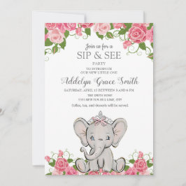 Girl Princess Tiara Elephant Pink Floral Sip Kaart