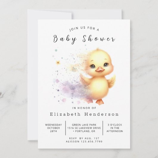 Girl Printable Duck Baby shower Kaart (Voorkant)