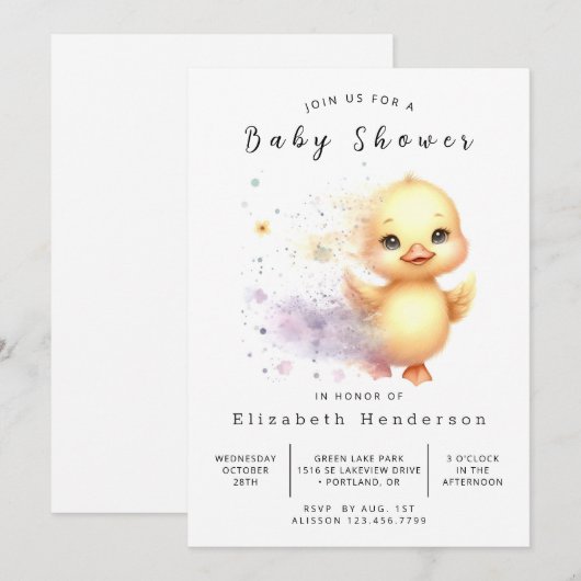 Girl Printable Duck Baby shower Kaart (Voorkant / Achterkant)