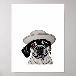 Girl Pug Dog Pet zwart-wit afdrukken Poster