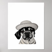 Girl Pug Dog Pet zwart-wit afdrukken Poster (Voorkant)