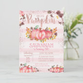 Girl Pumpkin 1st Birthday Invitation - Herfst Kaart (Staand voorkant)