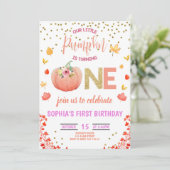 Girl Pumpkin 1st Birthday ONE Gold Glitter Pink Kaart (Staand voorkant)