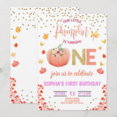 Girl Pumpkin 1st Birthday ONE Gold Glitter Pink Kaart (Voorkant / Achterkant)