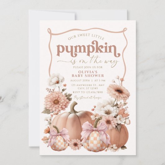 Girl Pumpkin Baby shower Bloemuitnodiging Kaart (Voorkant)