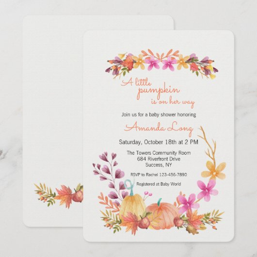 Girl Pumpkin Baby shower Kaart (Voorkant / Achterkant)