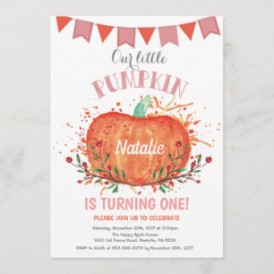 Girl Pumpkin Birthday Invitation Oranje en Roze Kaart