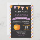 Girl Pumpkin Birthday Invitation Sinaasappel en Pa Kaart (Voorkant)