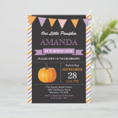 Girl Pumpkin Birthday Invitation Sinaasappel en Pa Kaart (Staand voorkant)