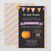 Girl Pumpkin Birthday Invitation Sinaasappel en Pa Kaart (Voorkant / Achterkant)