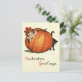 Girl Pumpkin Black Cat Briefkaart (Staand voorkant)