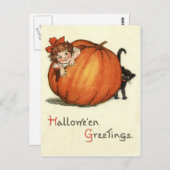 Girl Pumpkin Black Cat Briefkaart (Voorkant / Achterkant)