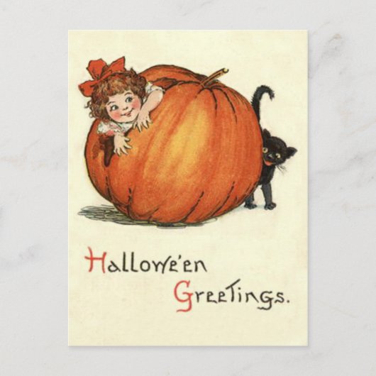 Girl Pumpkin Black Cat Briefkaart (Voorkant)