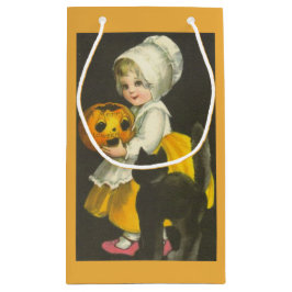 Girl Pumpkin Black Cat  Halloween Gift Bag Klein Cadeauzakje