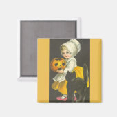 Girl Pumpkin Black Cat  Halloween Magnet (Voorkant / Achterkant)