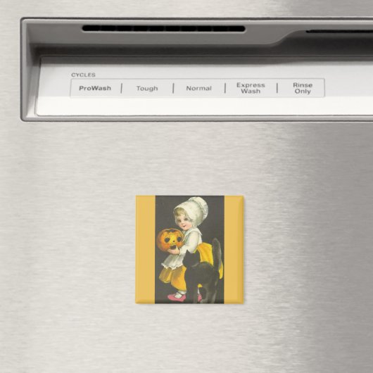 Girl Pumpkin Black Cat Halloween Magnet (Insitu (Vaatwasser))