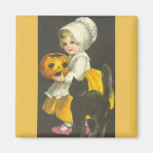 Girl Pumpkin Black Cat Halloween Magnet (Voorkant)