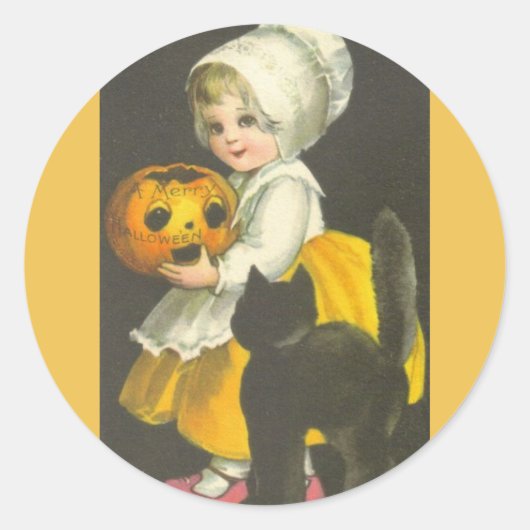 Girl Pumpkin Black Cat  Halloween Stickers (Voorkant)