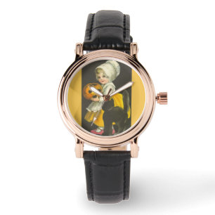 Girl Pumpkin Black Cat  Halloween Watch Horloge