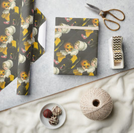 Girl Pumpkin Cat  Halloween Wrapping Paper Cadeaupapier