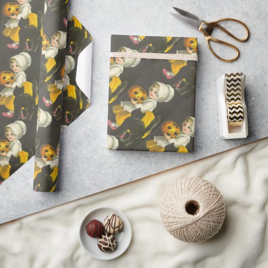 Girl Pumpkin Cat  Halloween Wrapping Paper Cadeaupapier (Crafts)