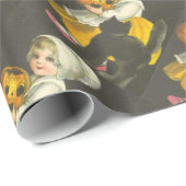 Girl Pumpkin Cat  Halloween Wrapping Paper Cadeaupapier (Rol Hoek)