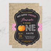 Girl Pumpkin First Birthday Invitation Burlap Kaart (Voorkant / Achterkant)