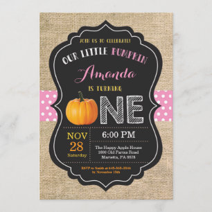 Girl Pumpkin First Birthday Invitation Burlap Kaart