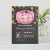 Girl Pumpkin First Birthday Invitation Pink Kaart (Staand voorkant)