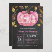 Girl Pumpkin First Birthday Invitation Pink Kaart (Voorkant / Achterkant)