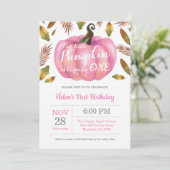 Girl Pumpkin First Birthday Invitation Pink Kaart (Staand voorkant)