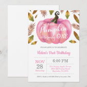 Girl Pumpkin First Birthday Invitation Pink Kaart (Voorkant / Achterkant)
