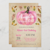 Girl Pumpkin First Birthday Invitation Pink Kaart (Voorkant / Achterkant)