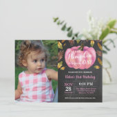 Girl Pumpkin First Birthday Invitation Pink Kaart (Staand voorkant)