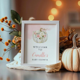 Girl Pumpkin Floral Baby shower Welcome Sign Poster