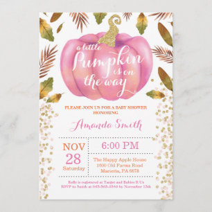 Girl Pumpkin Herfst Baby shower Invitation Gold Kaart