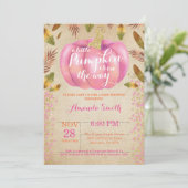 Girl Pumpkin Herfst Baby shower Invitation Gold Kaart (Staand voorkant)