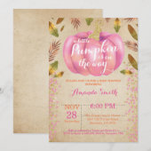 Girl Pumpkin Herfst Baby shower Invitation Gold Kaart (Voorkant / Achterkant)