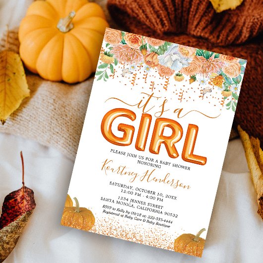 Girl Pumpkin Herfst Baby shower Kaart