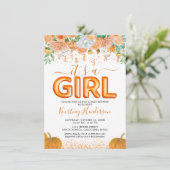 Girl Pumpkin Herfst Baby shower Kaart (Staand voorkant)