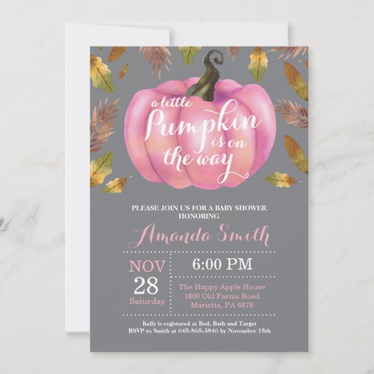 Girl Pumpkin Herfst Baby shower Pink en Gary Kaart (Voorkant)