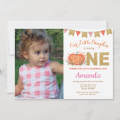 Girl Pumpkin Herfst Birthday Invitation Gold Glitt Kaart (Voorkant)