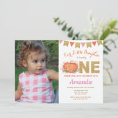Girl Pumpkin Herfst Birthday Invitation Gold Glitt Kaart (Staand voorkant)