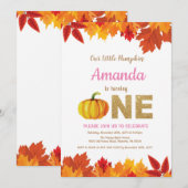 Girl Pumpkin Herfst Birthday Invitation Gold Glitt Kaart (Voorkant / Achterkant)