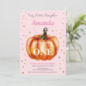 Girl Pumpkin Herfst Birthday Invitation Gold Kaart (Staand voorkant)