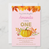 Girl Pumpkin Herfst First Birthday Gold Glitter Kaart (Voorkant)