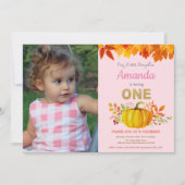 Girl Pumpkin Herfst First Birthday Gold Glitter Kaart (Voorkant)
