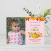 Girl Pumpkin Herfst First Birthday Gold Glitter Kaart (Staand voorkant)