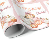 Girl Pumpkin Patch Bows Verjaardagsfeest Cadeaupapier (Rol Hoek)