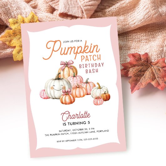 Girl Pumpkin Patch Bows Verjaardagsfeest Kaart